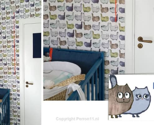 Behang met kattenmotief, kinderbehang voor kinderkamer.