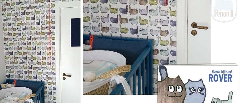 Behang met kattenmotief, kinderbehang voor kinderkamer.