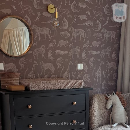 Behang met wilde dieren, kinderbehang, safari thema.