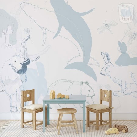Behang met dieren en insecten, kinderbehang voor de kinderkamer.