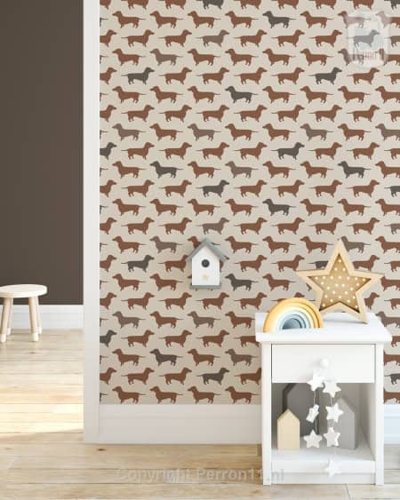 Behang met hondenmotief, kinderbehang, behang, kinderbehang.