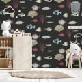 Behang met kleurrijke vissen en koraal voor kinderbehang.