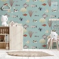 Behang, kinderbehang met onderwaterdieren en koraal.
