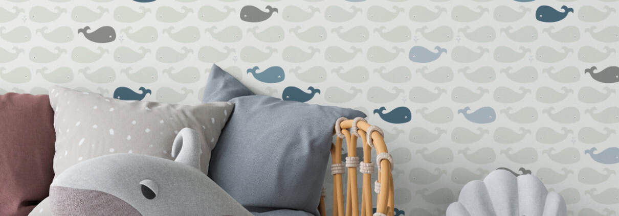 Behang met walvissen, kinderbehang voor kinderkamer.