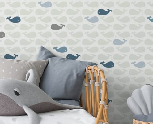Behang met walvissen, kinderbehang voor kinderkamer.