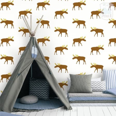 Behang met elanden, kinderbehang voor kinderkamer.