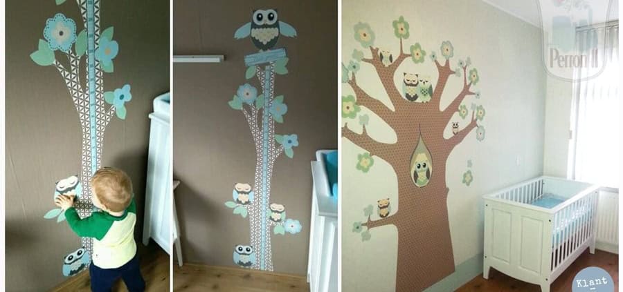 Behang met uilen en bloemen, kinderbehang voor de kinderkamer.