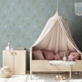 Behang met bomen en vogels, kinderbehang voor kinderkamer.