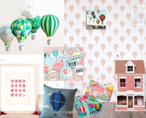 Behang, kinderbehang met luchtballonnen en avontuurlijke prints.