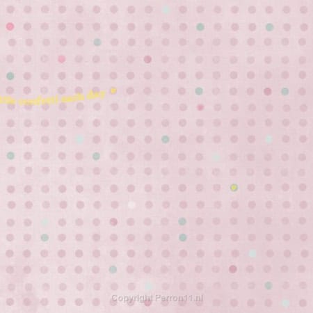Behang, kinderbehang met stippen in roze en pastelkleuren.