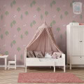 Behang, kinderbehang met bomen en konijnen voor kinderkamer.