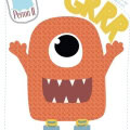 Kinderbehang met schattig monster en tekst Grrr.