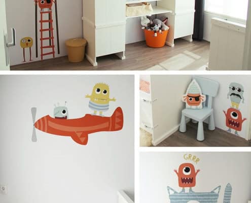 Behang en kinderbehang met monster- en dierenthema voor kinderkamer.