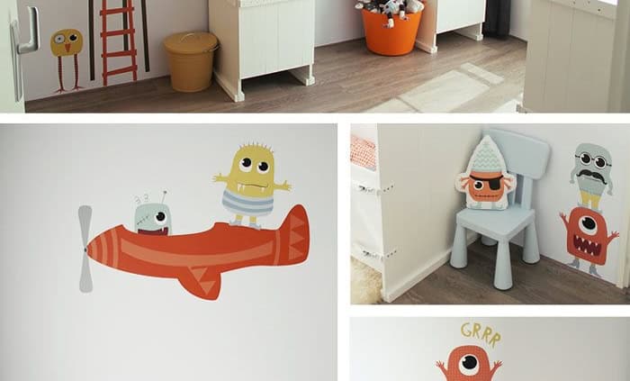Behang en kinderbehang met monster- en dierenthema voor kinderkamer.