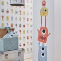 Behang met kinderbehang met vrolijke monsters, behang, kinderbehang.