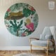 Behang met jungle dieren, kinderbehang, luipaard en papegaai.
