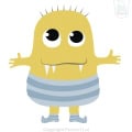 Kinderbehang met schattig monster in geel en blauw.