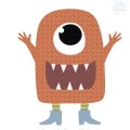 Kinderbehang met een schattig monster met één oog en grote mond.