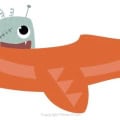 Kinderbehang met een schattige vis met propeller en grote oog.