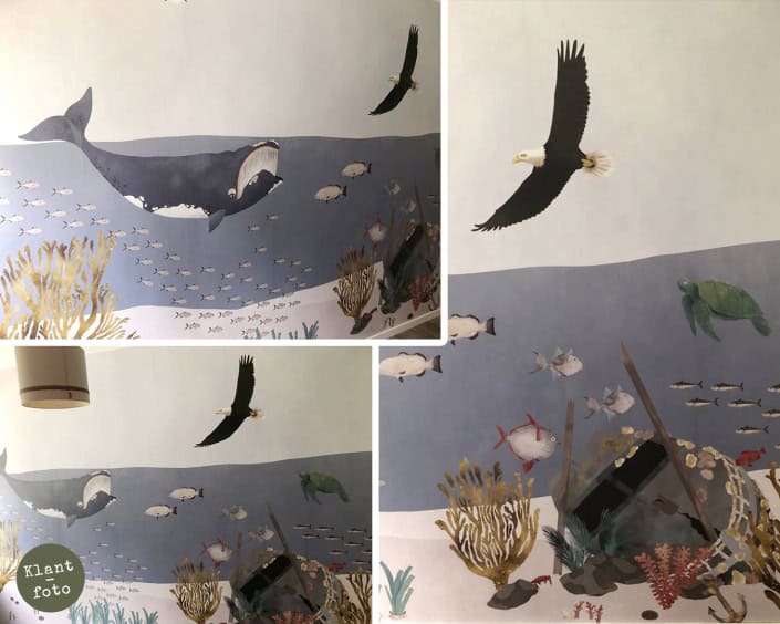 Kinderbehang met zeedieren en vogels Behang, kinderbehang met zeedieren en vogels.