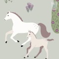 Behang met paarden, kinderbehang, paardenmotief voor kinderkamer.