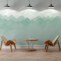 Behang, kinderbehang met groene bergen en waterverf effect.