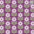 Behang, kinderbehang met bloemen en hartjes, paars en groen.