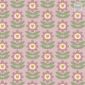 Behang, kinderbehang met bloemen en hartjes in pastelkleuren.