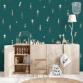 Behang, kinderbehang met fantasierijke figuren en kleuren.