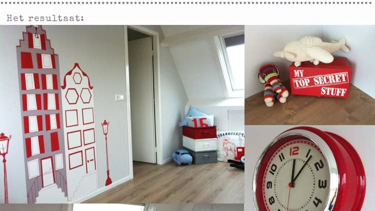 Behang en kinderbehang met zwart-witte dieren en rood-witte accenten.