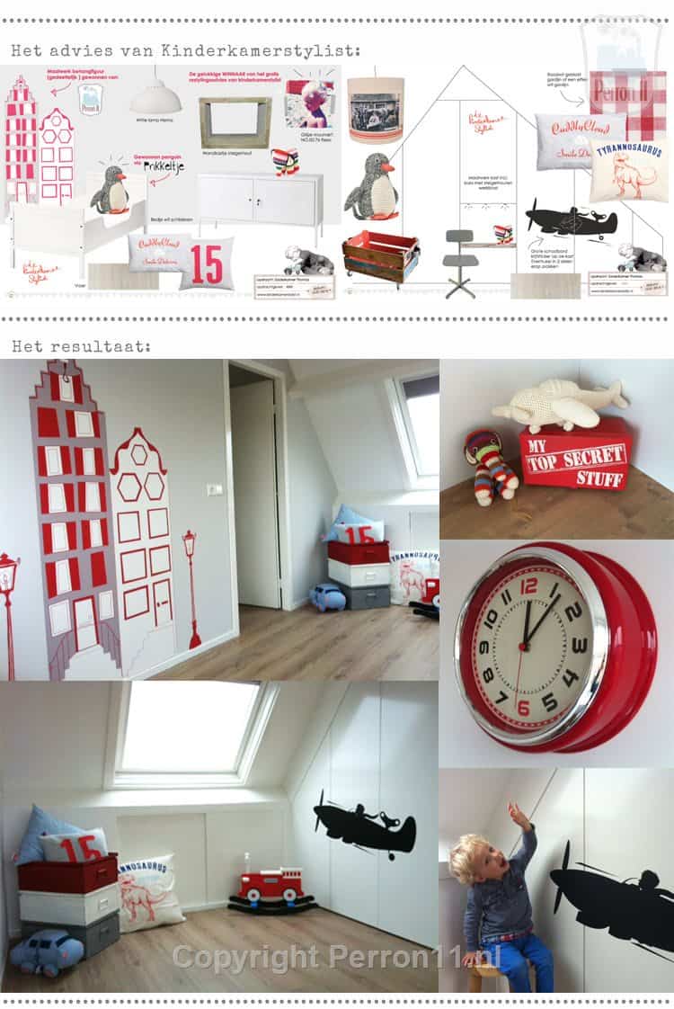 Behang en kinderbehang met zwart-witte dieren en rood-witte accenten.