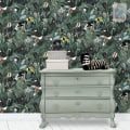 Behang met tropische vogels en jungle planten, kinderbehang.