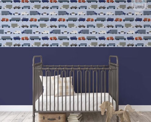 Kinderbehang met auto's, behang voor kinderkamer.
