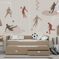 Behang met voetbalfoto's en sportfiguren, kinderbehang.