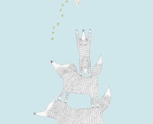 Behang, kinderbehang met zon, dieren en paddenstoel in pastelkleuren.