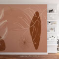 Behang met abstracte planten en lijnen, kinderbehang.
