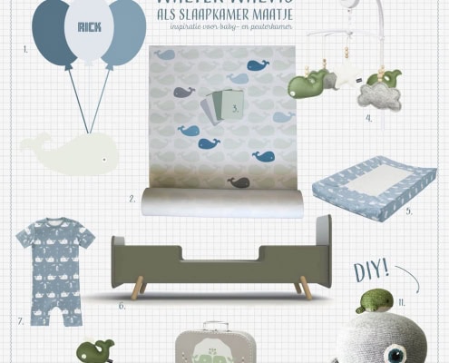 Behang en kinderbehang met walvisjes en zeeleven voor kinderkamer.