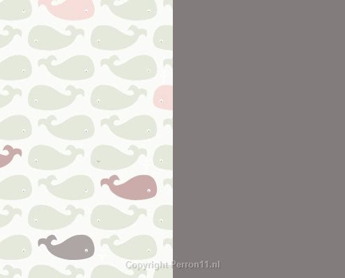 Behang met zachte pastel walvissen, kinderbehang voor de kinderkamer.