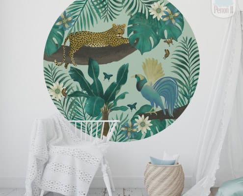 Kinderbehang met jungle dieren en planten, behang, kinderbehang.