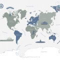 Wereldkaart met militaire, transport en luchtvaart iconen behang, kinderbehang.