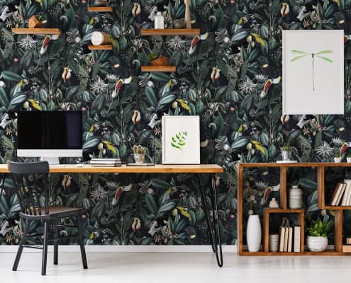 Behang, kinderbehang met jungleprint in kinderkamer.